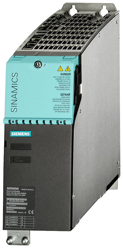 SINAMICS S120 SMART LINE MODULE INPUT: 3AC 380-480V, 50/60HZ OUTPUT: DC 600V, 27A, 16KW FRAME SIZE BOOKSIZE COMPACT INTERNAL AIR COOLING INCL. DRIVE-C